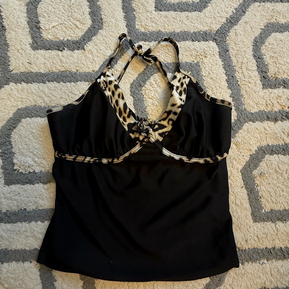 Black Halter Top with Leopard Print